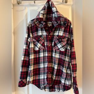 Women’s TNA medium plaid hooded buttoned flannel